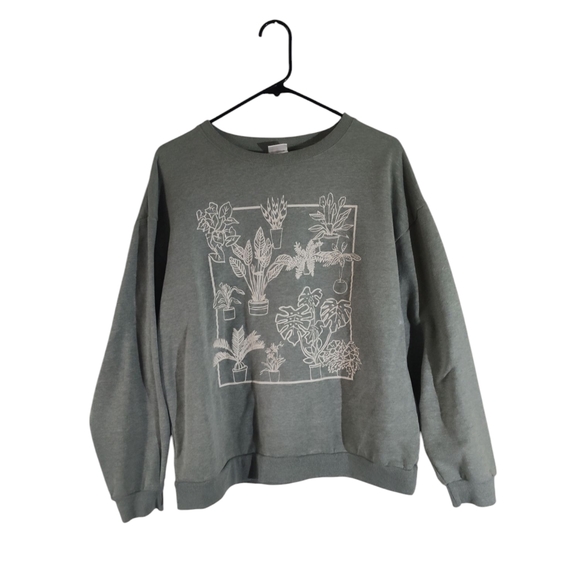 Green Sweatshirt with Plant Print - Picture 1 of 2
